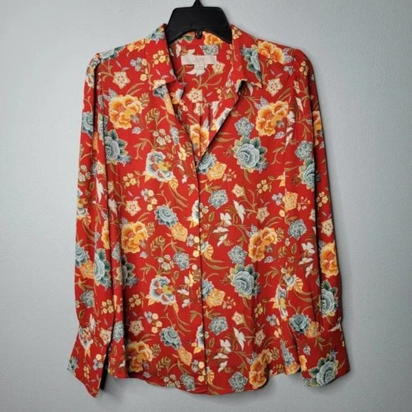 S LOFT Floral Polyester blouse top tee shir